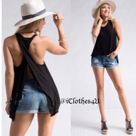 Tops - Sexy Black Back Crisscross Tank